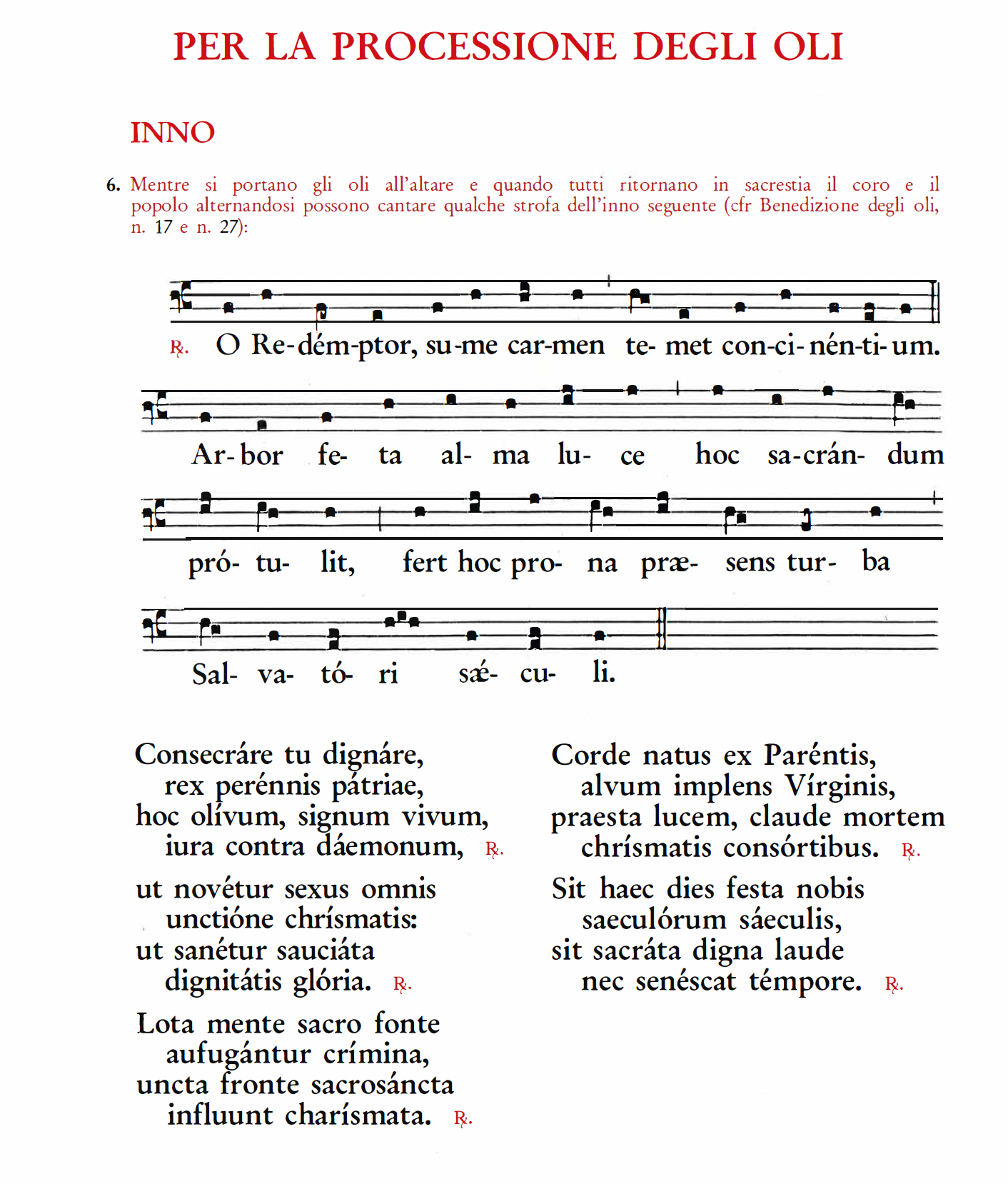 O Redemptor sume carmen nel Pontificale Romanum
